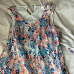 Justice dress, size 12 youth, peach color with blue flowers,
